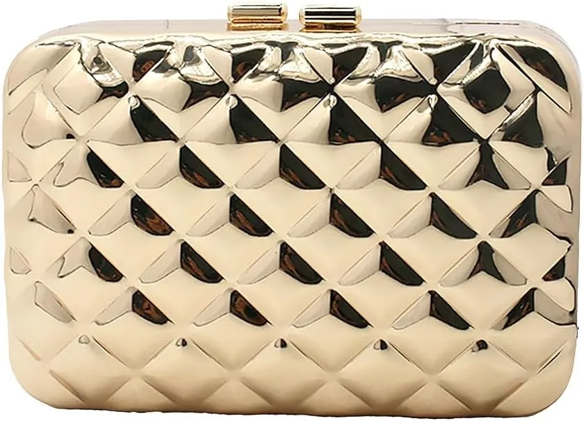Women Sparkly Clutch Purse Unique Metallic Evening Bag Metal Box Handbag Purse Wedding Party Clutch Shoulder Bag