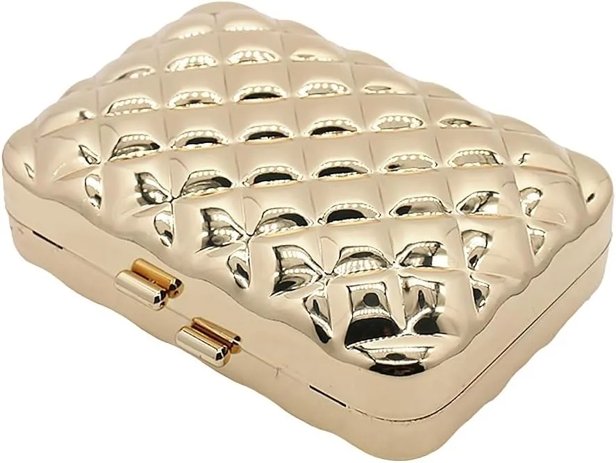 Women Sparkly Clutch Purse Unique Metallic Evening Bag Metal Box Handbag Purse Wedding Party Clutch Shoulder Bag
