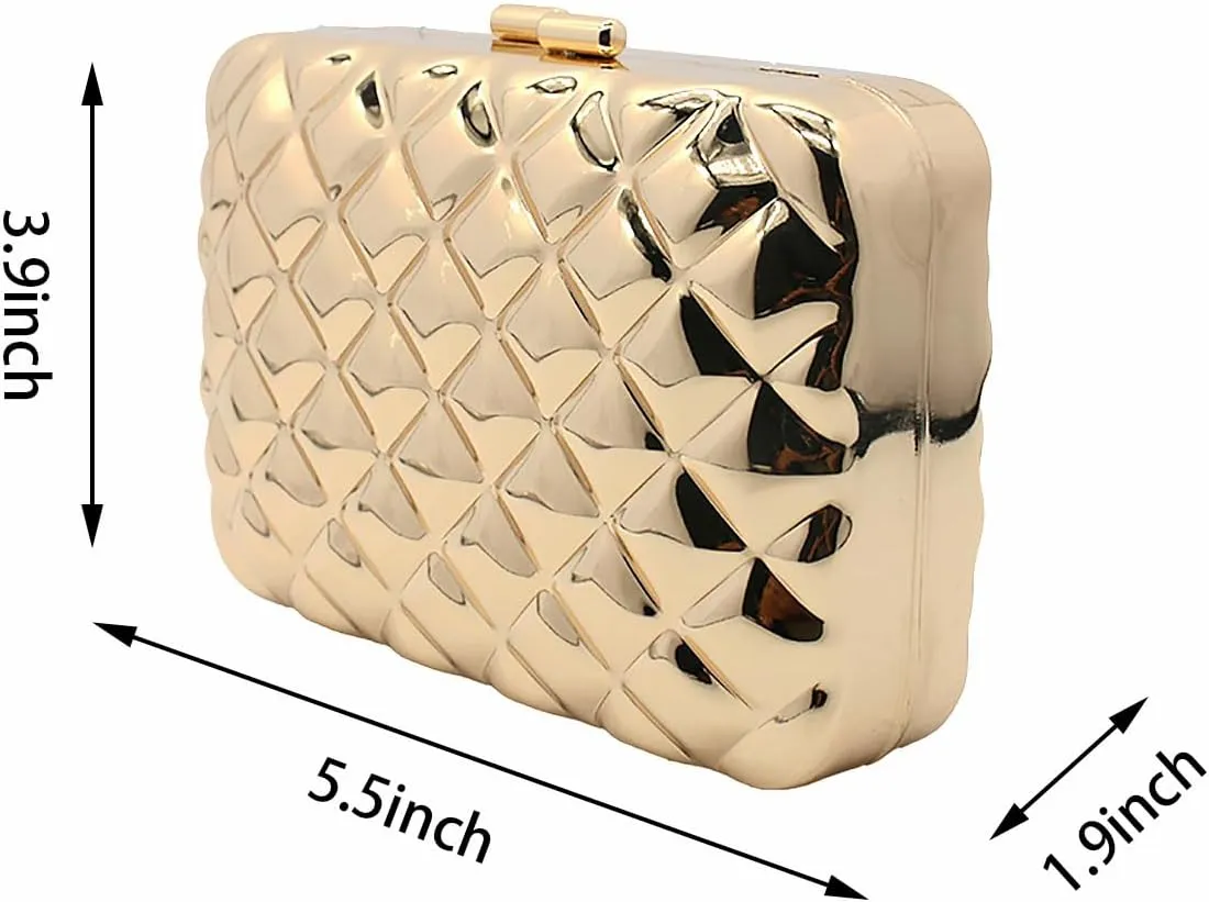 Women Sparkly Clutch Purse Unique Metallic Evening Bag Metal Box Handbag Purse Wedding Party Clutch Shoulder Bag