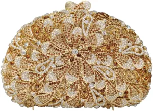 Women Sparkly Crystal Rhinestone Clutch Purse Flower Evening Bag Wedding Bridal Purse Handbag for Party Prom Cocktail