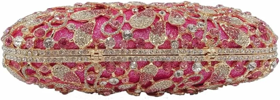 Women Sparkly Crystal Rhinestone Clutch Purse Flower Evening Bag Wedding Bridal Purse Handbag for Party Prom Cocktail