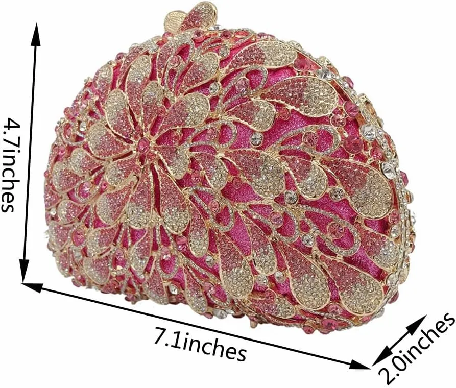 Women Sparkly Crystal Rhinestone Clutch Purse Flower Evening Bag Wedding Bridal Purse Handbag for Party Prom Cocktail