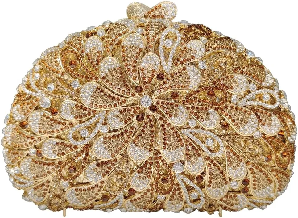 Women Sparkly Crystal Rhinestone Clutch Purse Flower Evening Bag Wedding Bridal Purse Handbag for Party Prom Cocktail