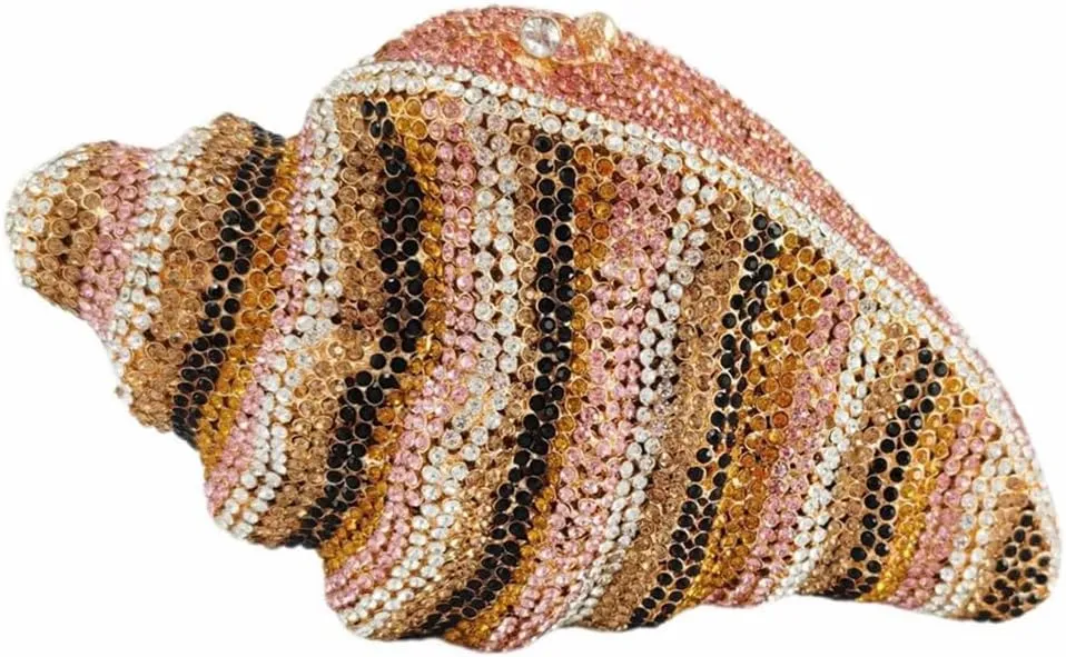 Women Summer Fish Conch Rhinestone Bag Dinner Handbag Sparkly Beach Shell Crystal Evening Clutch for Prom Party