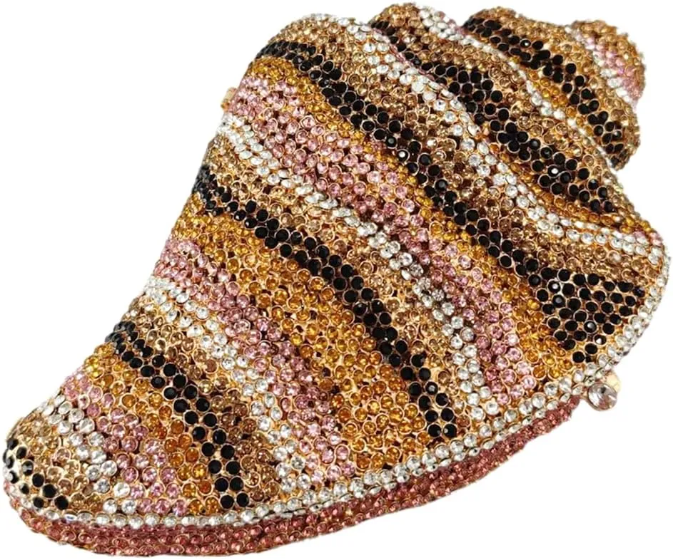 Women Summer Fish Conch Rhinestone Bag Dinner Handbag Sparkly Beach Shell Crystal Evening Clutch for Prom Party