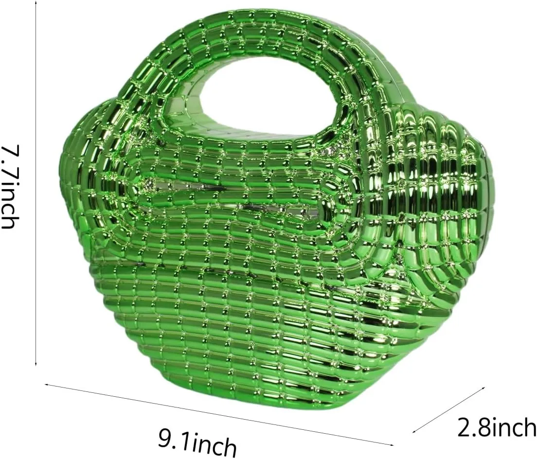 Women Trendy Metal Basket Shape Crossbody Bag Glitter Metallic Clutch Purse Unique Wedding Handbag for Prom Party