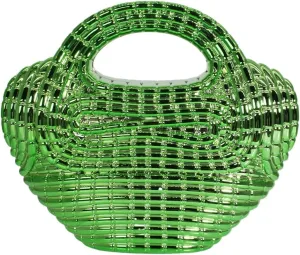 Women Trendy Metal Basket Shape Crossbody Bag Glitter Metallic Clutch Purse Unique Wedding Handbag for Prom Party