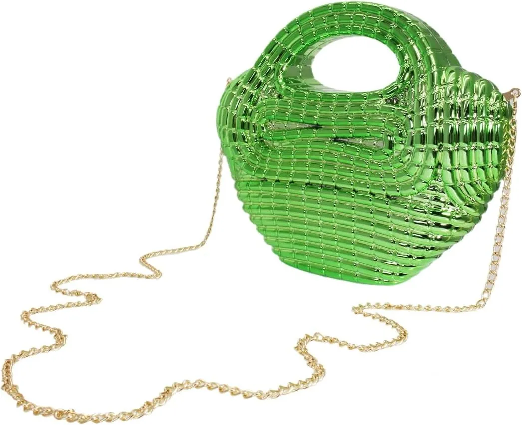 Women Trendy Metal Basket Shape Crossbody Bag Glitter Metallic Clutch Purse Unique Wedding Handbag for Prom Party