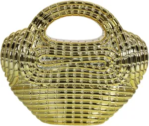 Women Trendy Metal Basket Shape Crossbody Bag Glitter Metallic Clutch Purse Unique Wedding Handbag for Prom Party