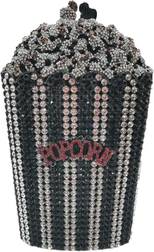 Women Unique Popcorn Crystal Evening Bag Novelty Rhinestone Clutch Purse for Dinner Cinema Halloween