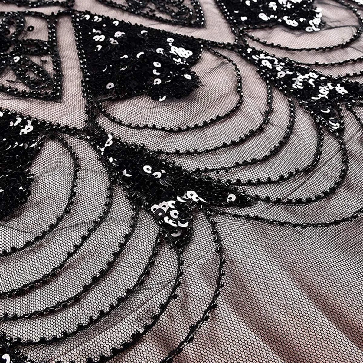 Women Vintage 1920s Gatsby Flapper Evening Party Dress V Neck Art Deco Sequins Mermaid Hem Cocktail Formal Long Maxi Gown