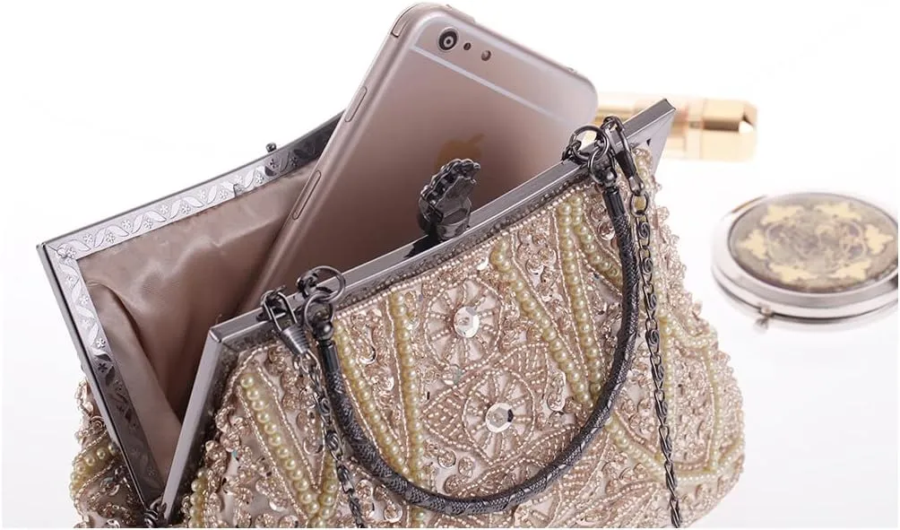 Women Vintage Beaded Clutch Purses 1920s Flapper Clutch Gatsby Handbag Roaring 20s Evening Clutch Beaded Bag