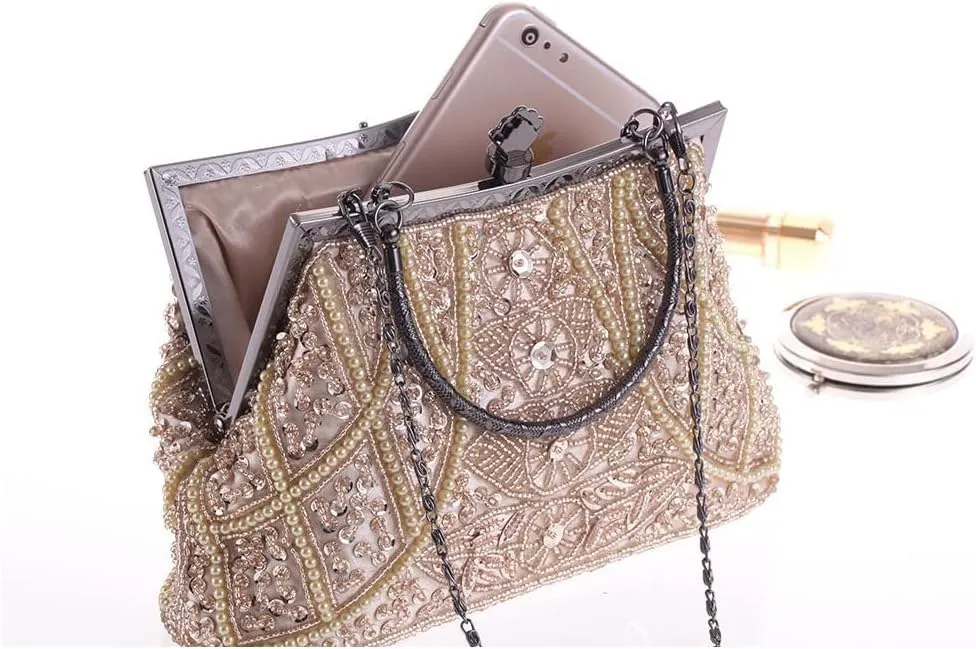 Women Vintage Beaded Clutch Purses 1920s Flapper Clutch Gatsby Handbag Roaring 20s Evening Clutch Beaded Bag