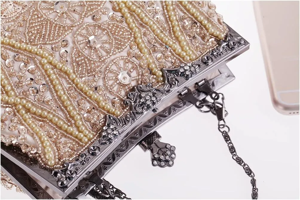 Women Vintage Beaded Clutch Purses 1920s Flapper Clutch Gatsby Handbag Roaring 20s Evening Clutch Beaded Bag
