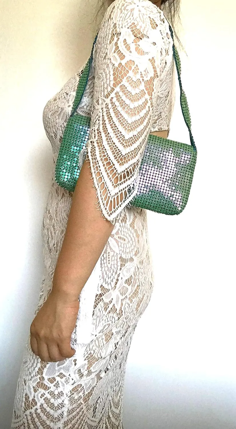 Women Vintage Evening Clutch Metal Mesh soft purse with Short Shoulder Strap for Parties, Weddings, Events