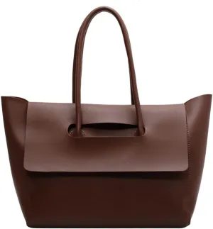 Women Vintage Shoulder Bag Large Capacity PU Leather Minimalist Shoulder Tote Bag Solid Color Fashion Tote Handbag