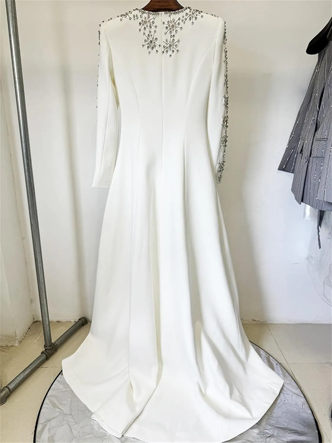 Women's 2025 Designer Party Dresses Rhinestone Diamonds Beaded Split Long Maxi Prom Dress Female Evening Gown