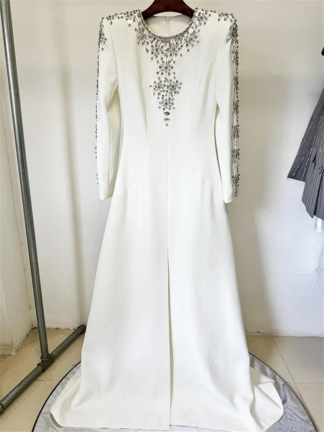 Women's 2025 Designer Party Dresses Rhinestone Diamonds Beaded Split Long Maxi Prom Dress Female Evening Gown