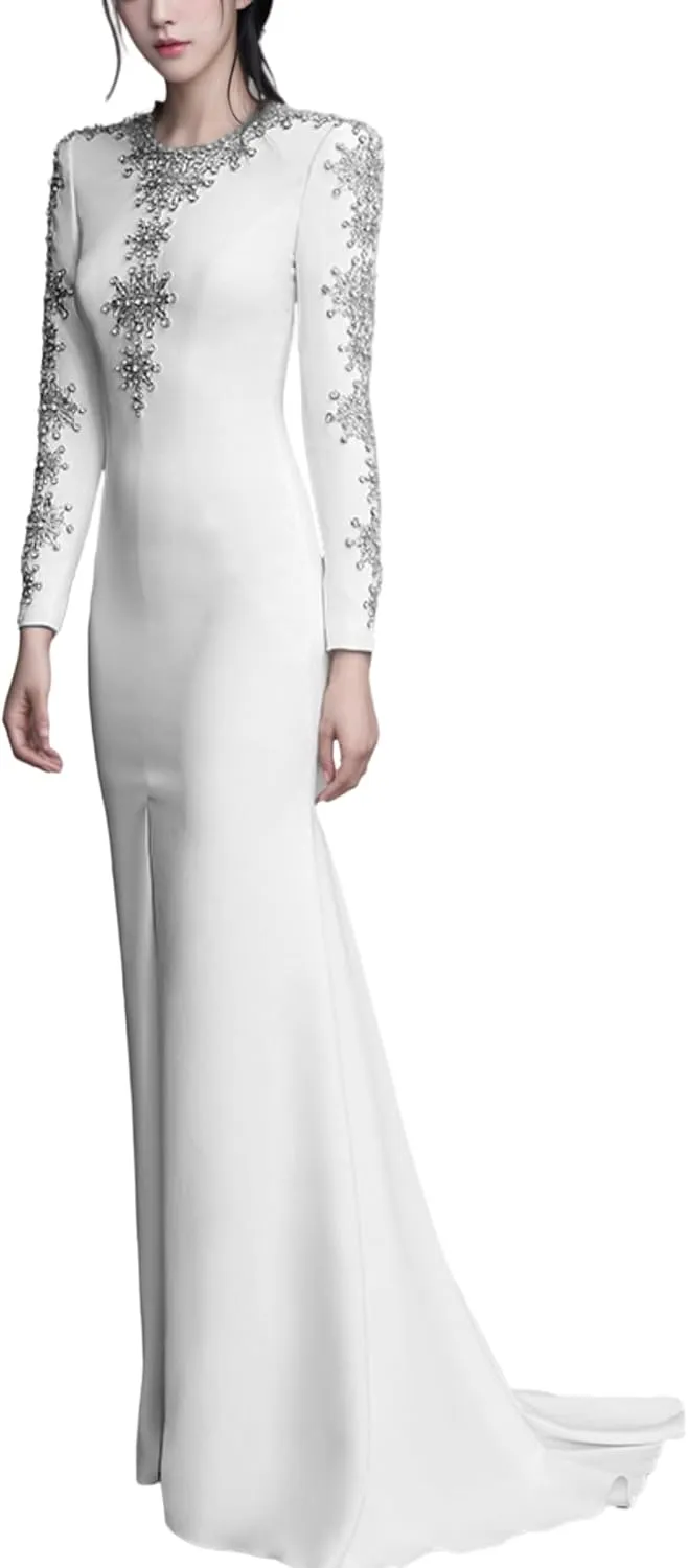 Women's 2025 Designer Party Dresses Rhinestone Diamonds Beaded Split Long Maxi Prom Dress Female Evening Gown