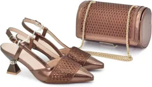 Womens 2025 Nigerian Wedding Shoes Set Bridal Pumps and Matching Evening Bag Italian Design Sparkly Rhinestone Purse