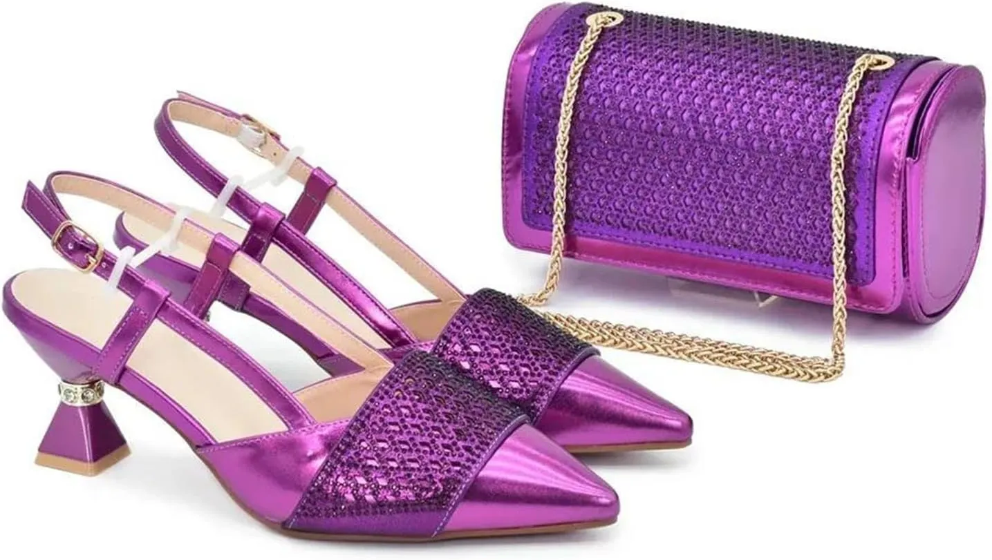 Womens 2025 Nigerian Wedding Shoes Set Bridal Pumps and Matching Evening Bag Italian Design Sparkly Rhinestone Purse