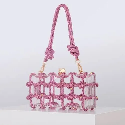 Women's Acrylic Evening Bag Clear Shoulder Bag Rhinestone Clutch Purses Drawstring Box Handbag for Party Wedding Prom