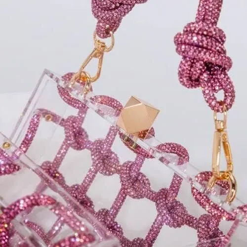 Women's Acrylic Evening Bag Clear Shoulder Bag Rhinestone Clutch Purses Drawstring Box Handbag for Party Wedding Prom