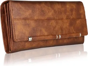 Women's Artificial Leather Clutch Hand Purse Wallet with Phone Pockets 6 Multiple Card Slots