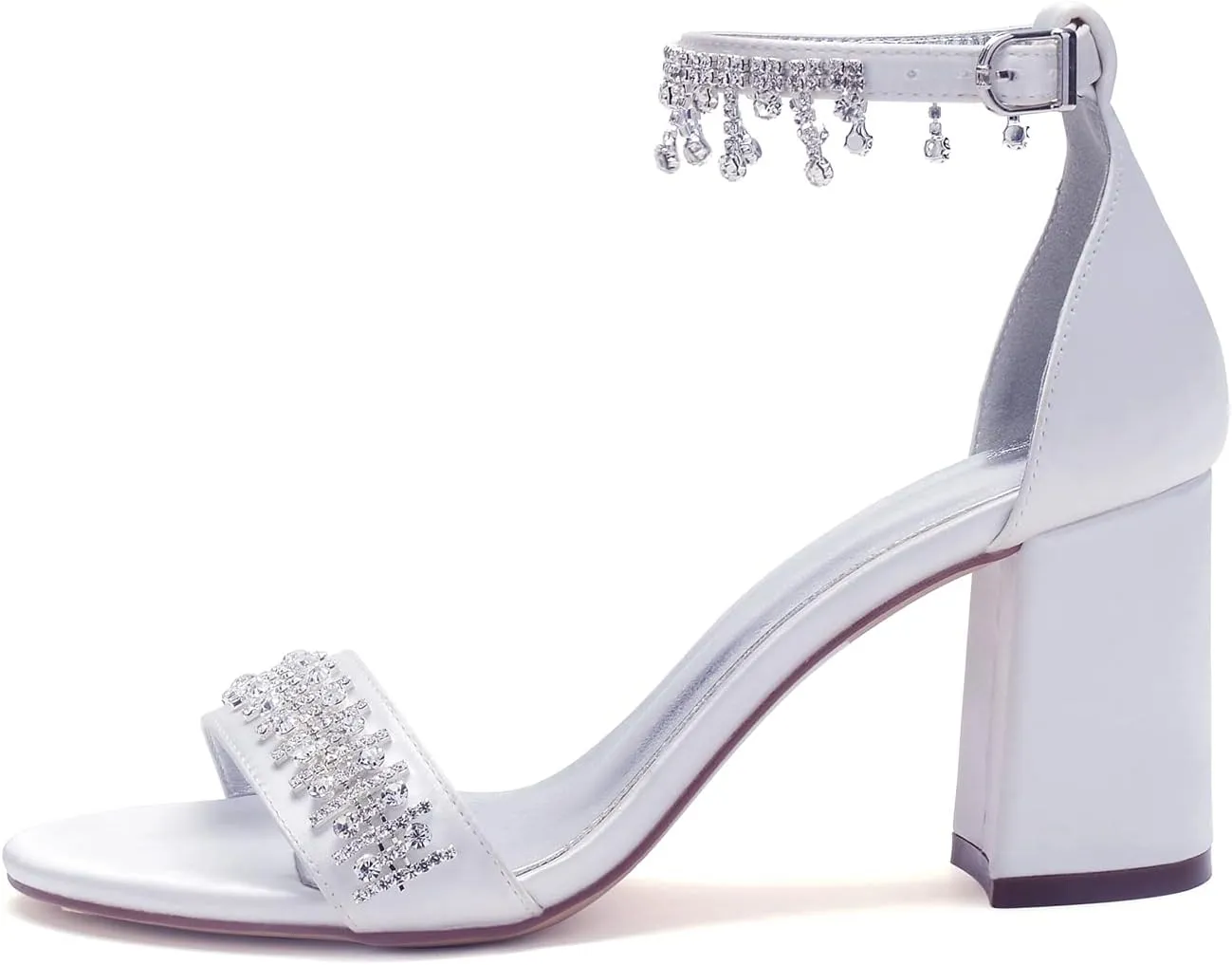 Women's Beaded Crystal Wedding Sandals for Bride Block Heels Satin Bridal Shoes Formal Evening Prom Party Shoes
