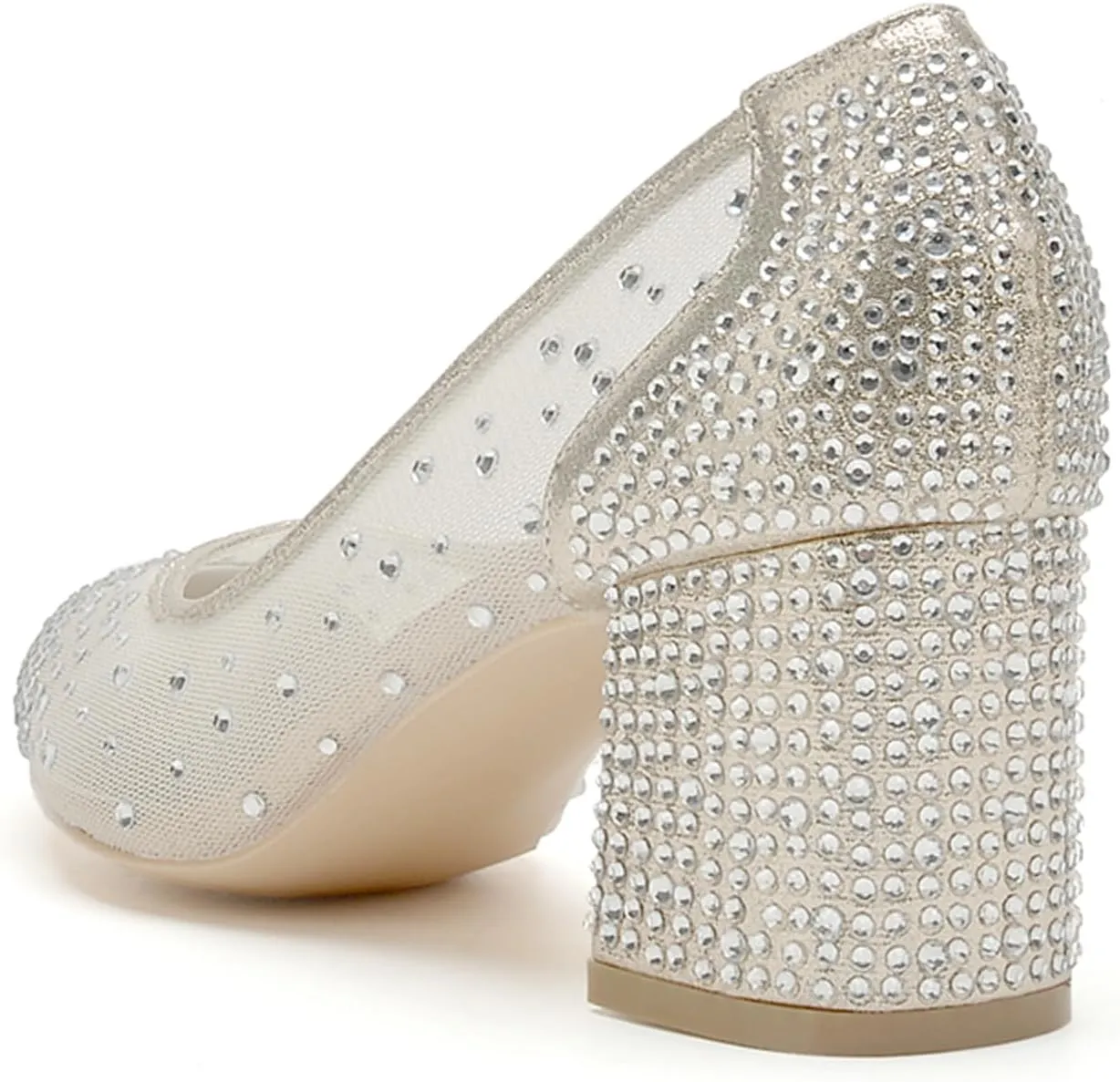 Womens Block Heel Court Shoe Ladies Mesh 2.36" Pointed Toe Party Wedding Dress Pumps ZCG1608-51X