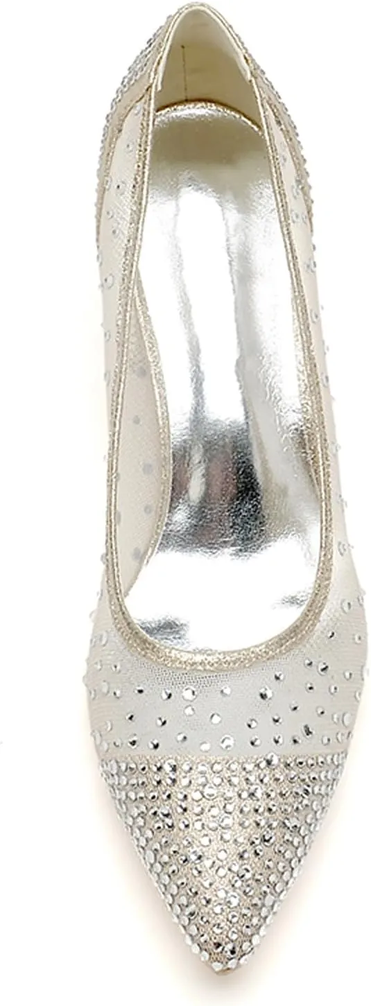Womens Block Heel Court Shoe Ladies Mesh 2.36" Pointed Toe Party Wedding Dress Pumps ZCG1608-51X