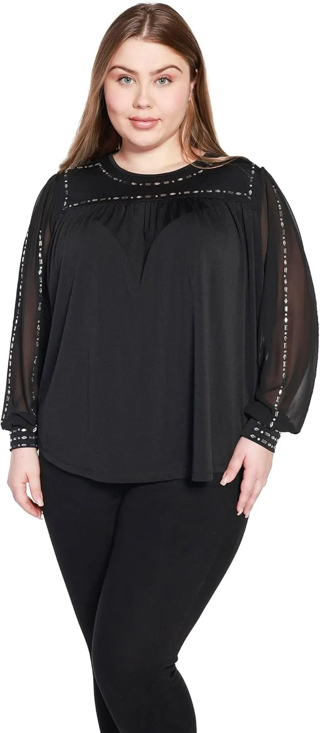 Womens Chiffon Top with Rhinestones Evening Tops for Women