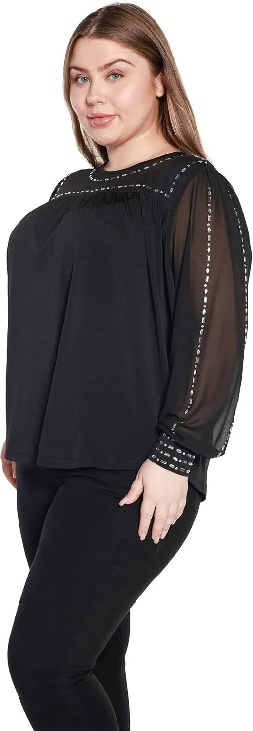 Womens Chiffon Top with Rhinestones Evening Tops for Women