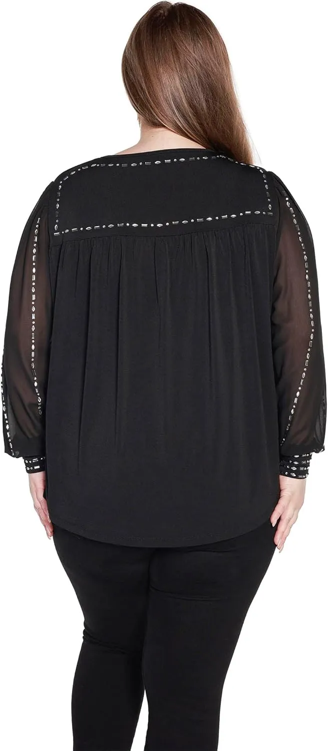 Womens Chiffon Top with Rhinestones Evening Tops for Women