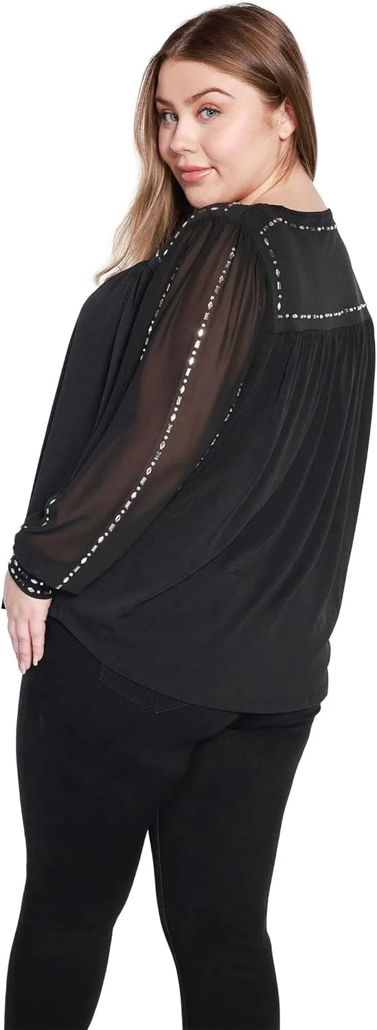 Womens Chiffon Top with Rhinestones Evening Tops for Women