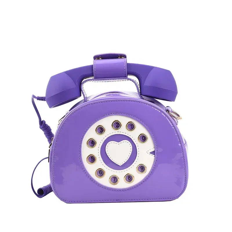 Women's Creative Shoulder Bag Telephone Shaped Crossbody Bag Retro Phone Purses Small Handbag