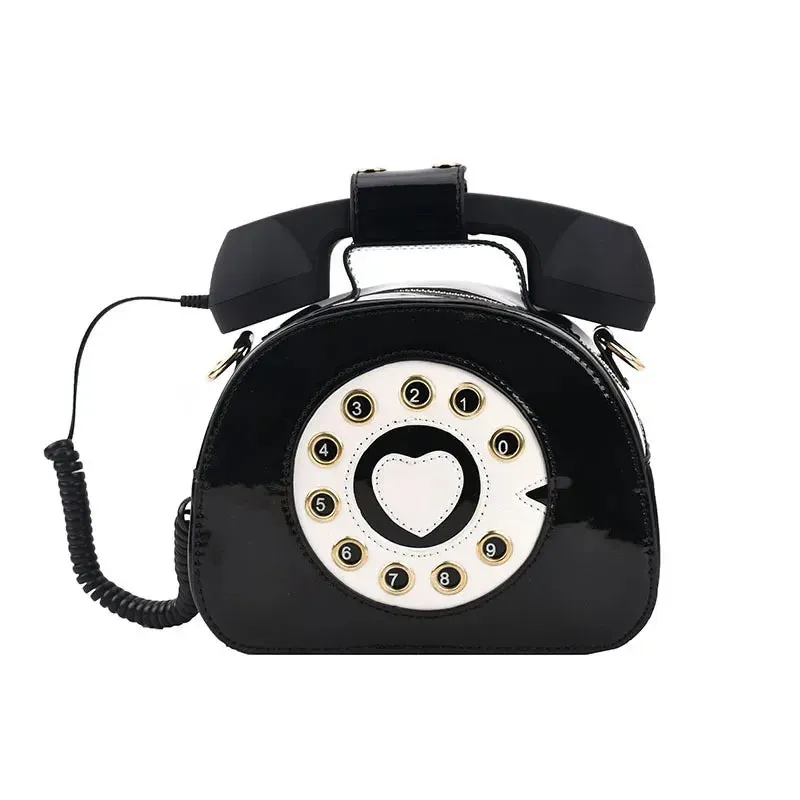 Women's Creative Shoulder Bag Telephone Shaped Crossbody Bag Retro Phone Purses Small Handbag