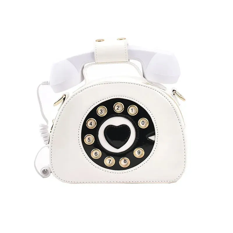Women's Creative Shoulder Bag Telephone Shaped Crossbody Bag Retro Phone Purses Small Handbag