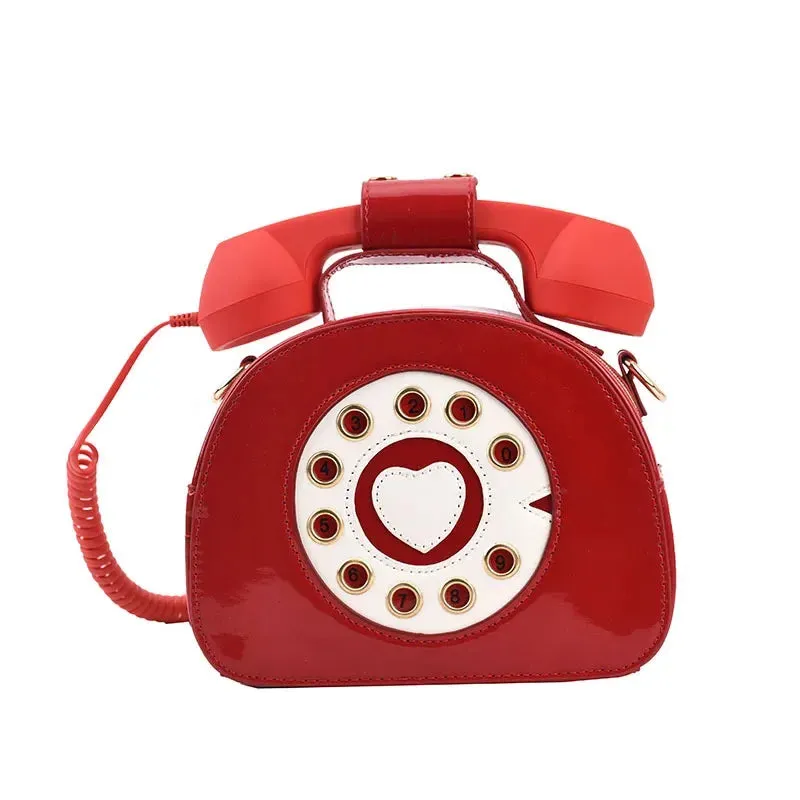 Women's Creative Shoulder Bag Telephone Shaped Crossbody Bag Retro Phone Purses Small Handbag