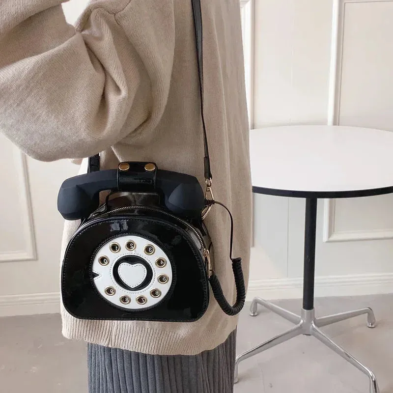 Women's Creative Shoulder Bag Telephone Shaped Crossbody Bag Retro Phone Purses Small Handbag