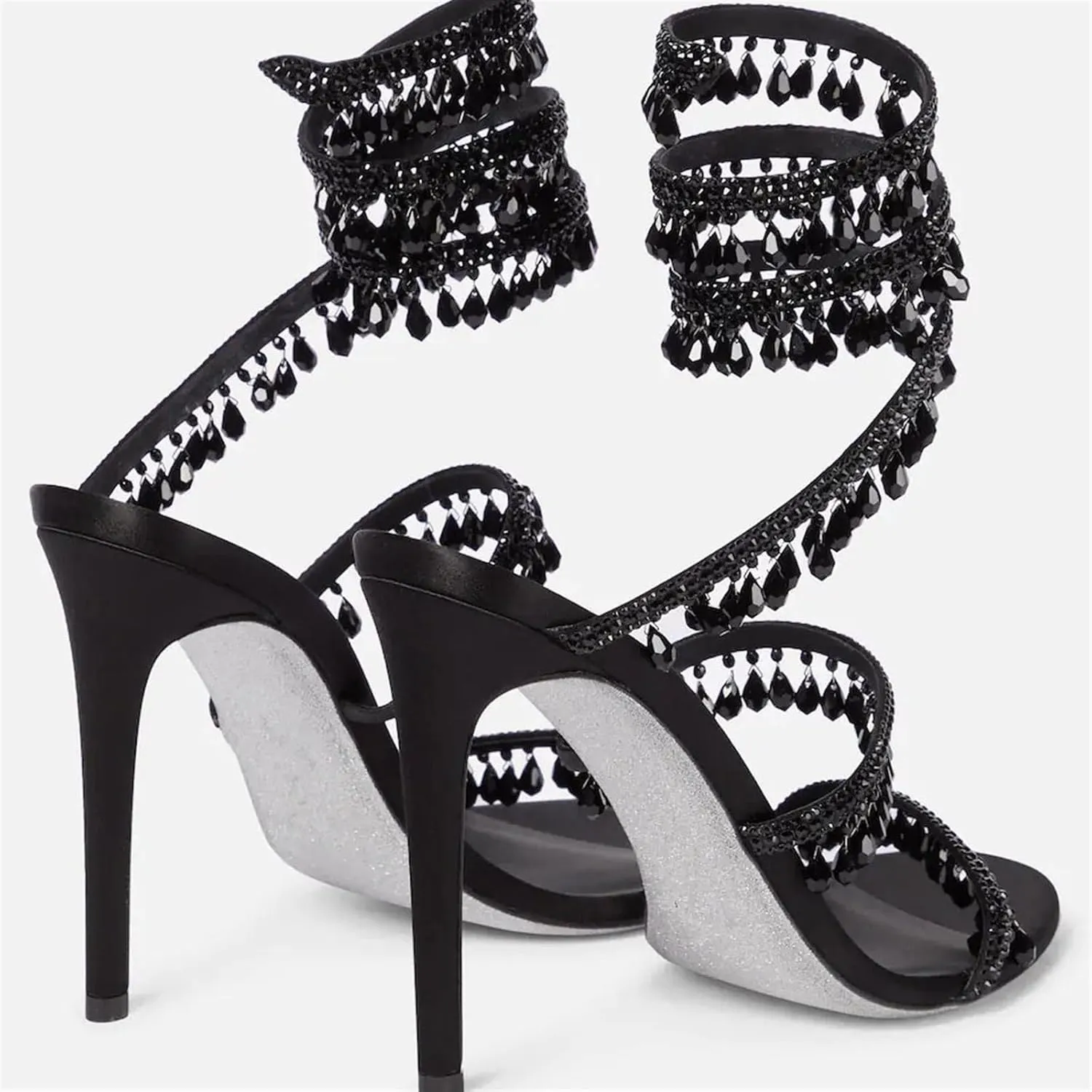 Women's Crystal Stiletto Heels Ankle Strap Sexy Open Toe High Heeled Sandals Wedding Prom Evening Pumps Shoes