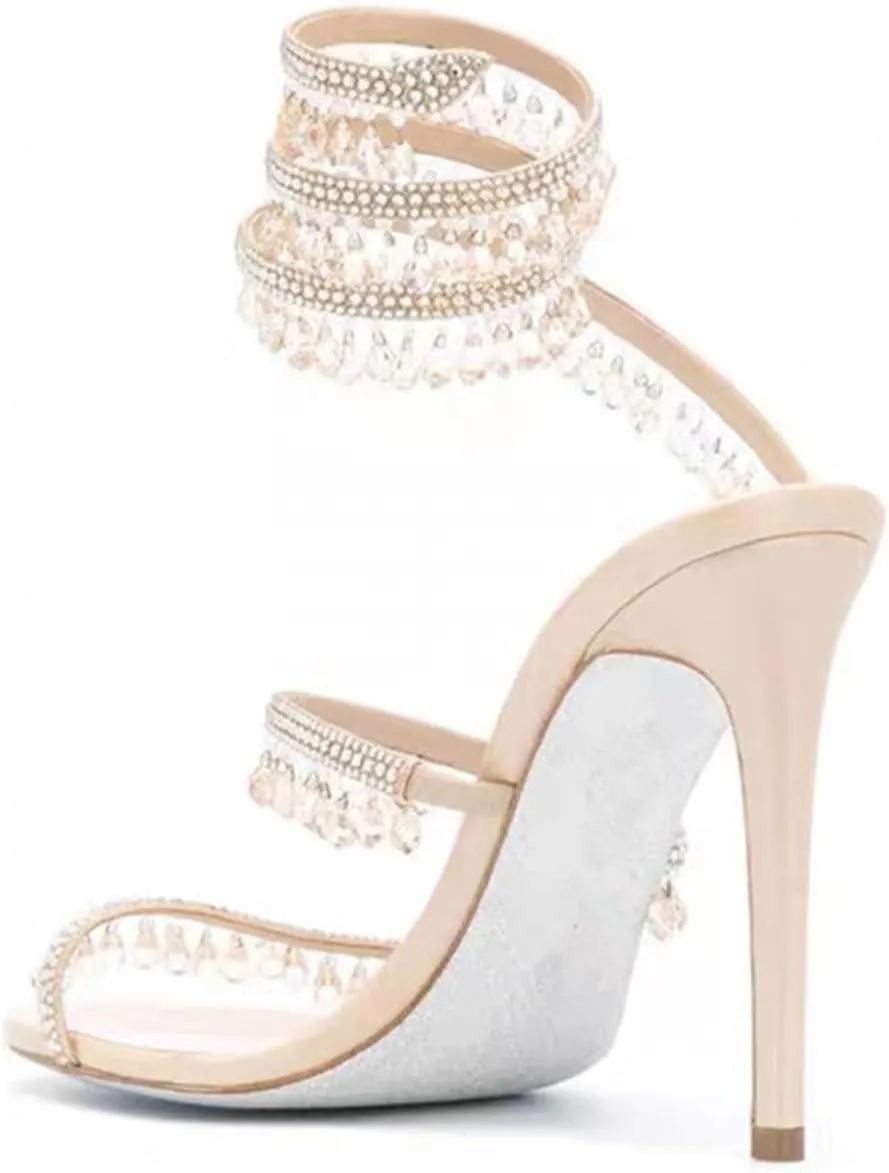Women's Crystal Stiletto Heels Ankle Strap Sexy Open Toe High Heeled Sandals Wedding Prom Evening Pumps Shoes