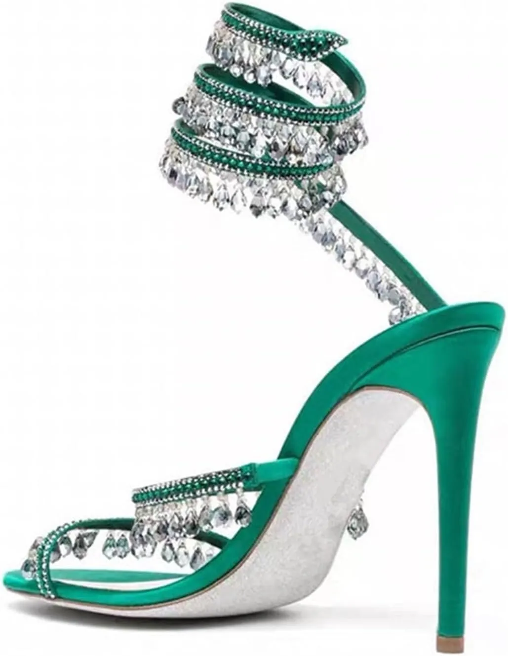 Women's Crystal Stiletto Heels Ankle Strap Sexy Open Toe High Heeled Sandals Wedding Prom Evening Pumps Shoes