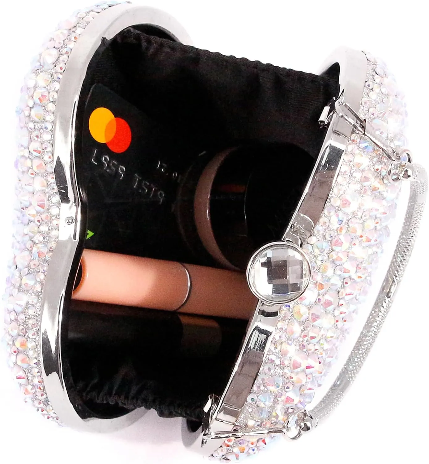 Womens Elegant Heart Type Evening Bag Shiny Rhinestone Clutch Purse Party Wedding Prom Handbag Chain Shoulder Bag
