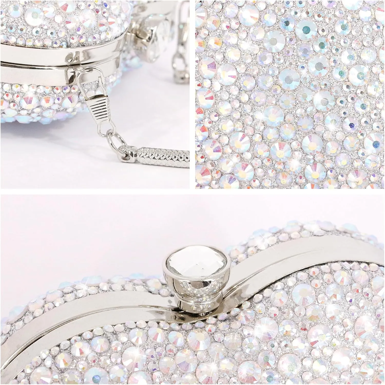 Womens Elegant Heart Type Evening Bag Shiny Rhinestone Clutch Purse Party Wedding Prom Handbag Chain Shoulder Bag