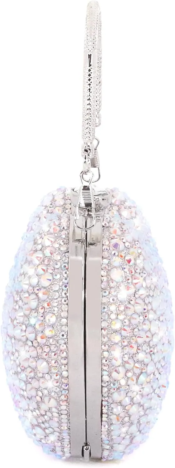 Womens Elegant Heart Type Evening Bag Shiny Rhinestone Clutch Purse Party Wedding Prom Handbag Chain Shoulder Bag