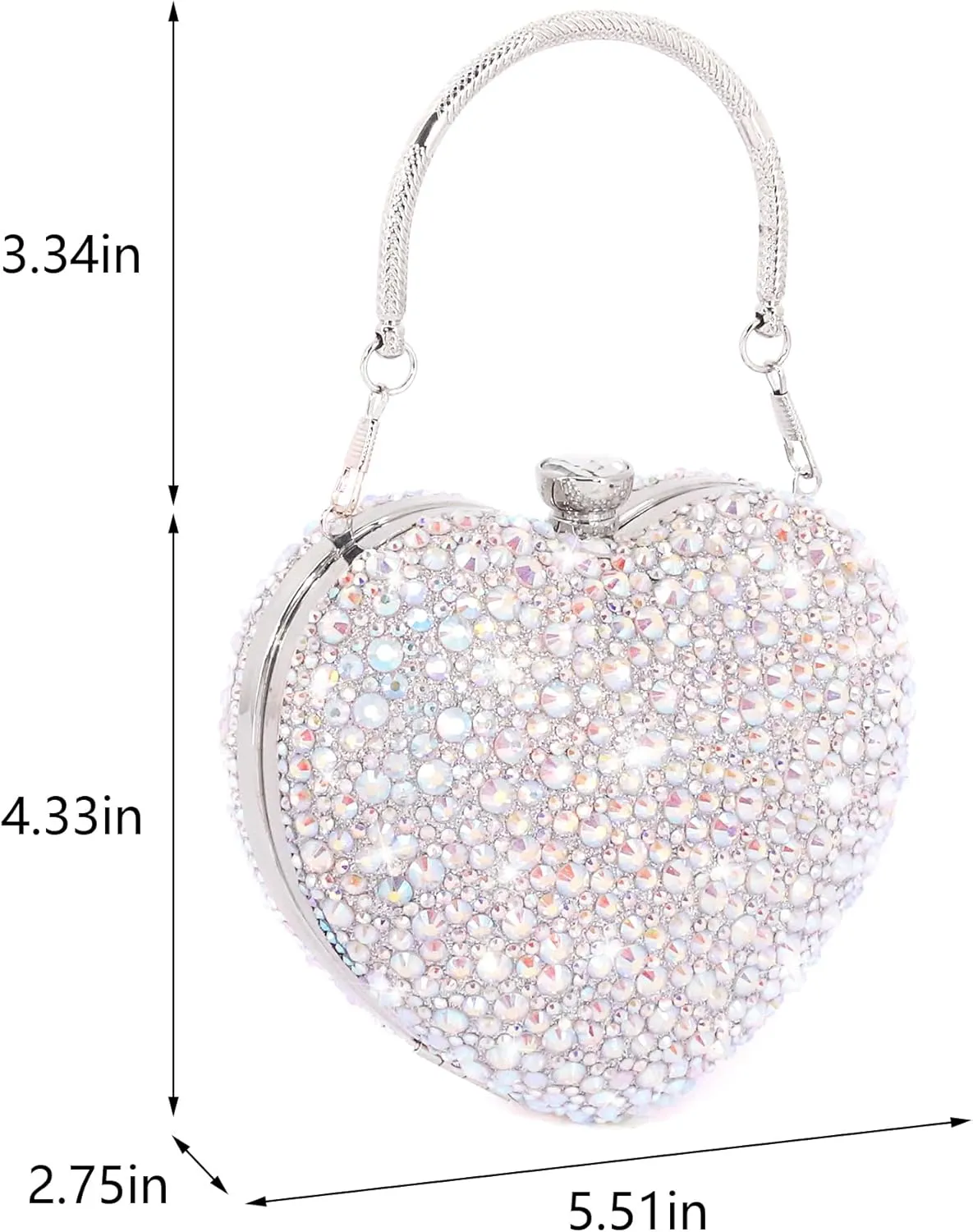 Womens Elegant Heart Type Evening Bag Shiny Rhinestone Clutch Purse Party Wedding Prom Handbag Chain Shoulder Bag