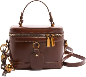 Women'S Elegant Minimalist Handbag Bucket Bag With Bell Fashion Vintage Pu Box Shape Handbag Crossbody Shoulder
