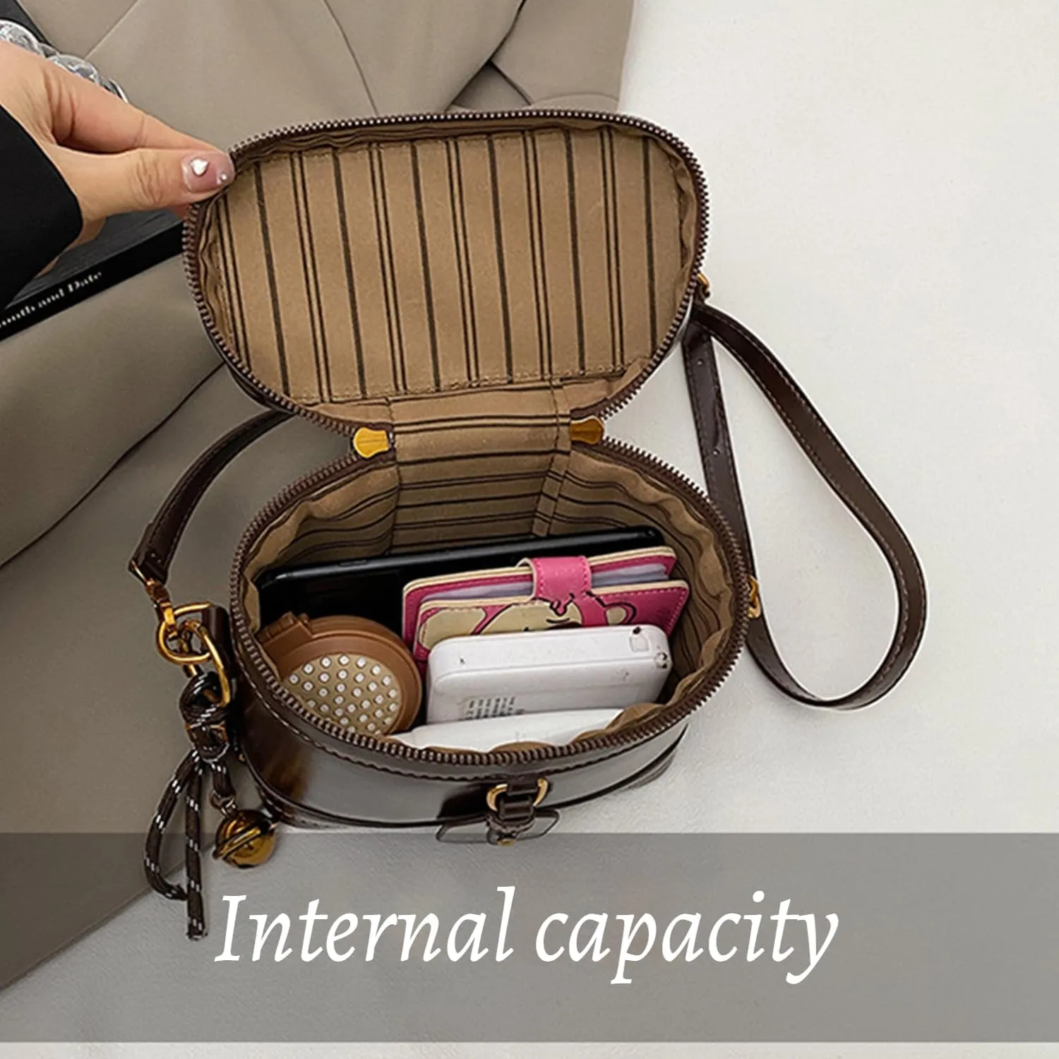 Women'S Elegant Minimalist Handbag Bucket Bag With Bell Fashion Vintage Pu Box Shape Handbag Crossbody Shoulder