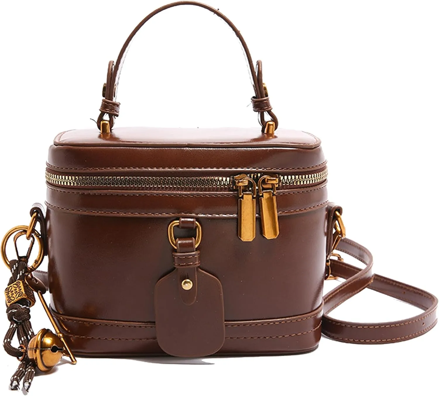 Women'S Elegant Minimalist Handbag Bucket Bag With Bell Fashion Vintage Pu Box Shape Handbag Crossbody Shoulder